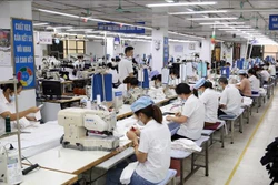 Công nhân làm việc trong xưởng may hàng xuất khẩu tại Garco 10. Ảnh: Trần Việt - TTXVN 