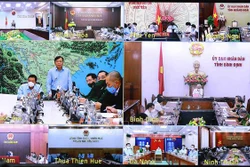 Họp triển khai ứng phó ATNĐ trực tuyến với các địa phương. Ảnh: Vũ Sinh - TTXVN 