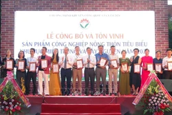 Tôn vinh và trao chứng nhận cho 100 sản phẩm công nghiệp nông thôn tiêu biểu khu vực miền Trung- Tây Nguyên tại triển lãm. Ảnh: Đức Thọ- TTXVN