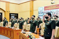 Lãnh đạo Bộ Quốc phòng và đại diên các cơ quan, đơn vị trực thuộc Bộ Quốc phòng dự lễ phát động. Ảnh: TTXVN phát. 