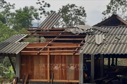 Mưa giông bị tốc mái. Ảnh: TTXVN phát