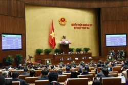 Quốc hội thông qua Nghị quyết về tiếp tục tăng cường hiệu lực, hiệu quả thực hiện chính sách, pháp luật về quy hoạch và một số giải pháp tháo gỡ khó khăn, vướng mắc, đẩy nhanh tiến độ lập và nâng cao chất lượng quy hoạch thời kỳ 2021-2030. Ảnh: Doãn Tấn -