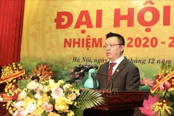 Đồng chí Lê Quốc Minh, Uỷ viên Trung ương Đảng, Tổng biên tập Báo Nhân Dân, Chủ tịch Hội Nhà báo Việt Nam phát biểu khai mạc Đại hội. Ảnh: Minh Quyết - TTXVN 