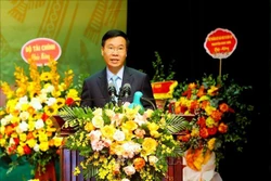 Đồng chí Võ Văn Thưởng, Ủy viên Bộ Chính trị, Thường trực Ban Bí thư phát biểu chỉ đạo Đại hội. Ảnh: Tuấn Đức - TTXVN 
