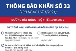 Dịch COVID-19: Thông báo khẩn số 33 của Bộ Y tế