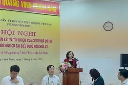 Ủy viên Bộ Chính trị, Trưởng Ban Dân vận Trung ương Trương Thị Mai phát biểu tại hội nghị. Ảnh: Nguyễn Cúc-TTXVN 