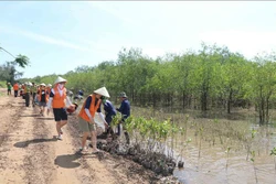 Ngày 9/6/2022, tại xã Mỹ Long Nam (huyện Cầu Ngang), tỉnh Trà Vinh tổ chức lễ khởi động Dự án Phục hồi rừng ngập mặn. Tại lễ khởi động, Công ty SK Innovation Hàn Quốc đã trao số tiền 1,8 tỷ đồng hỗ trợ tỉnh Trà Vinh trồng 12 ha rừng ngập mặn. Trong ảnh: Đ