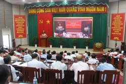 Quang cảnh hội nghị tại điểm cầu Tỉnh ủy Hậu Giang. Ảnh: Hồng Thái - TTXVN