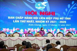 Quang cảnh Hội nghị Ban chấp hành Hội Liên hiệp Phụ nữ tỉnh Kiên Giang lần thứ nhất, nhiệm kỳ 2021 - 2026. Ảnh: Hồng Đạt - TTXVN