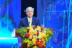 Đồng chí Đỗ Văn Chiến, Bí thư Trung ương Đảng, Chủ tịch UBTƯ MTTQ Việt Nam phát biểu tại lễ trao giải. Ảnh: Minh Đức – TTXVN