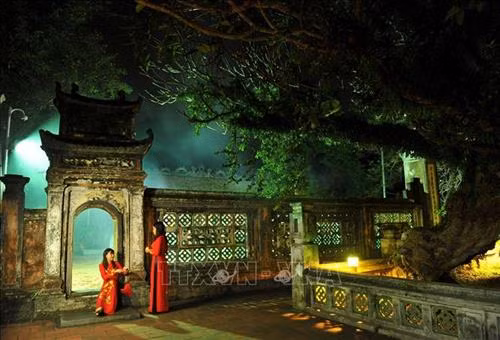 Đền thờ Vua Đinh Tiên Hoàng (Đinh Bộ Lĩnh) mang nét cổ kính trầm mặc vào buổi đêm. Ảnh: Minh Đức - TTXVN