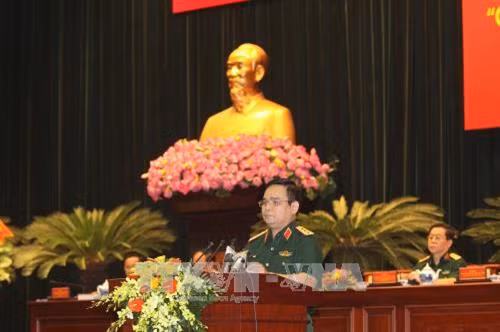 Thượng tướng Lê Chiêm, Thứ trưởng Bộ Quốc phòng phát biểu khai mạc tại hội thảo. Ảnh: Thanh Vũ-TTXVN