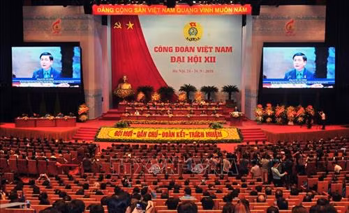 Quang cảnh Phiên trọng thể Đại hội Công đoàn Việt Nam lần thứ XII. Ảnh: Nguyễn Khang - TTXVN