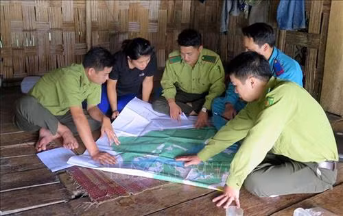 Lực lượng kiểm lâm tỉnh Tuyên Quang tổ chức ký cam kết bảo vệ rừng và phòng cháy, chữa cháy rừng cho các hộ gia đình, trưởng thôn. Ảnh: Văn Tý - TTXVN