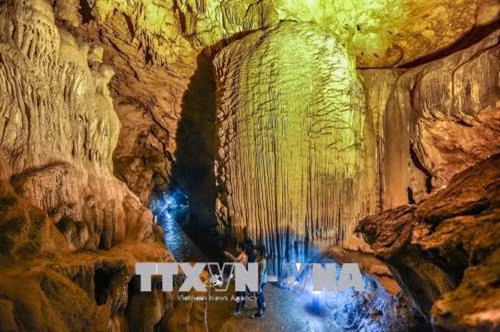 Công viên địa chất toàn cầu Non Nước Cao Bằng là một miền đất hiếm có, nơi có thể tìm hiểu lịch sử trên 500 triệu năm của Trái Đất qua các dấu tích còn lại ở đây. Các hóa thạch, trầm tích biển, đá núi lửa, khoáng sản..., đặc biệt là các cảnh quan đá vôi, là những minh chứng tuyệt vời cho sự tiến hóa và thay đổi của Trái Đất, xứng đáng là những di sản địa chất đặc sắc. Ảnh: TTXVN