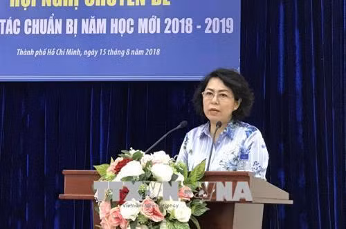 Chủ tịch Ủy ban Mặt trận Tổ quốc Việt Nam Thành phố Hồ Chí Minh Tô Thị Bích Châu phát biểu tại hội nghị. Ảnh: Tiến Lực – TTXVN