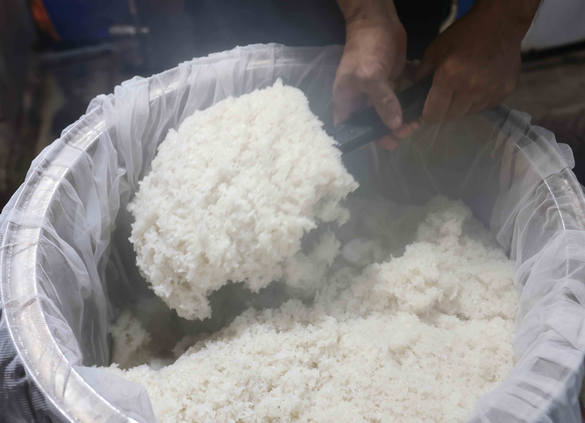 Xôi trước đây được nấu bằng bếp lửa, nay các gia đình sử dụng nồi hơi để nấu. Ảnh: Trần Việt – TTXVN 5.jpg