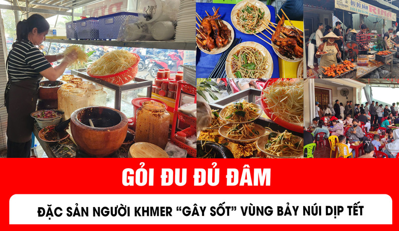 Đầu Xuân chen chân ăn gỏi đu đủ đâm trứ danh của người Khmer Tri Tôn, An Giang.