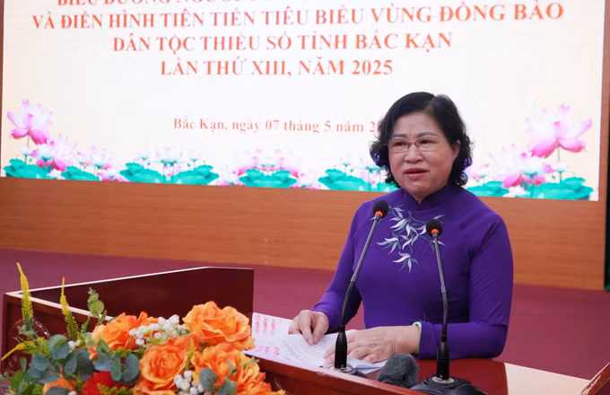 Phó Bí thư Thường trực Tỉnh ủy, Chủ tịch HĐND tỉnh Bắc Kạn Phương Thị Thanh phát biểu chỉ đạo tại Hội nghị. Ảnh: Nguyễn Công Hải/TTXVN