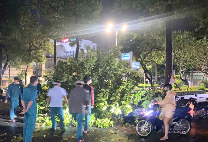 Lực lượng chức năng phường Bình Đức (tỉnh An Giang) xử lý cây đổ trên đường do ảnh hưởng của dông lốc, sáng 22/7. Ảnh: Công Mạo/TTXVN Lực lượng chức năng phường Bình Đức (tỉnh An Giang) xử lý cây đổ trên đường do ảnh hưởng của dông lốc, sáng 22/7. Ảnh: Công Mạo/TTXVN