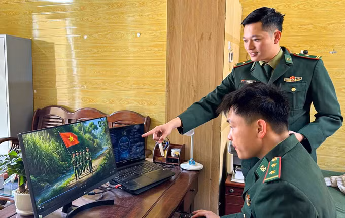 Đồn Biên phòng Nậm Nhừ xây dựng video ứng dụng AI để tuyên truyền chuyển đổi số đến với người dân. Ảnh: TTXVN phát