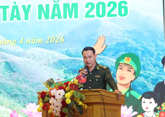 Đại tá Lều Minh Tiến, Phó Chỉ huy trưởng Bộ đội Biên phòng tỉnh Lạng Sơn phát biểu tại hội thi.