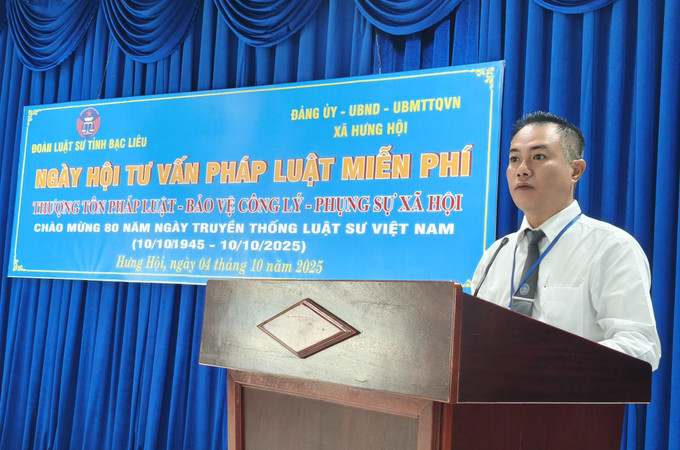 Luật sư Nguyễn Duy Sơn – Chủ nhiệm Đoàn Luật sư tỉnh Bạc Liêu (cũ) phát biểu tại chương trình. Luật sư Nguyễn Duy Sơn – Chủ nhiệm Đoàn Luật sư tỉnh Bạc Liêu (cũ) phát biểu tại chương trình.