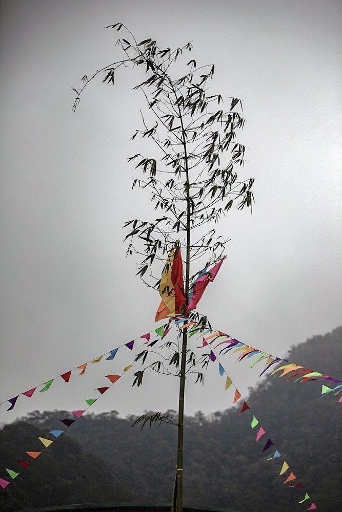 Cây nêu, biểu tượng linh thiêng nối trời với đất, ngọn cây luôn hướng về phía Đông là hướng sinh, hướng của Mặt Trời, thể hiện ước vọng cầu con, cầu mùa màng tươi tốt.
