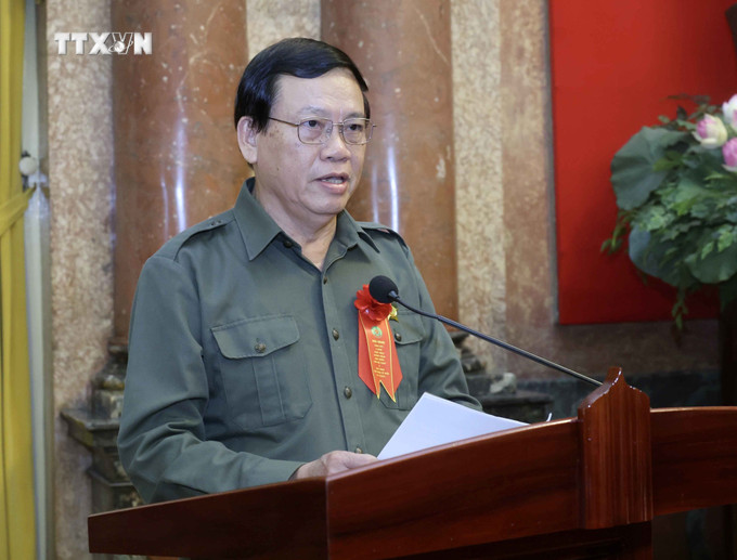 Chủ tịch Trung ương Hội Cựu TNXP Vũ Trọng Kim phát biểu. Ảnh: Nhan Sáng-TTXVN vna_potal_chu_tich_nuoc_gap_mat_doan_dai_bieu_hoi_cuu_thanh_nien_xung_phong_7483632.jpg