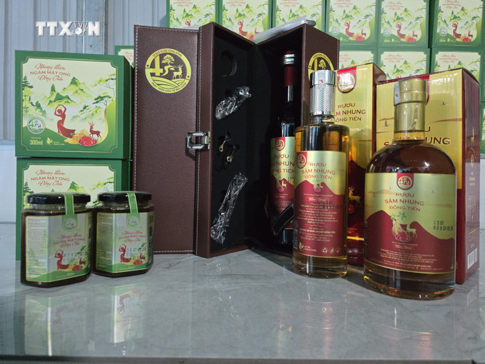 Các sản phẩm từ nhung hươu sao. Ảnh: Khoa Chương - TTXVN vna_potal_huong_di_moi_tu_mo_hinh_nuoi_huou_sao_o_vung_bien_gioi_kon_tum_7369713.jpg