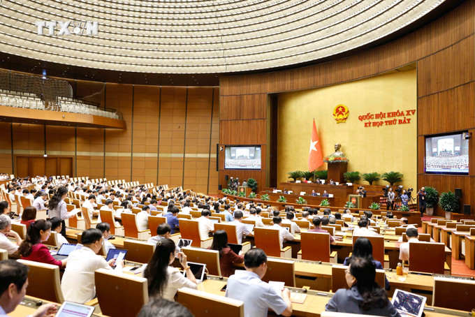 Quang cảnh phiên họp. Ảnh: Doãn Tấn - TTXVN vna_potal_ky_hop_thu_7_quoc_hoi_khoa_xv_thao_luan_ve_luat_cong_doan_sua_doi_7435962.jpg