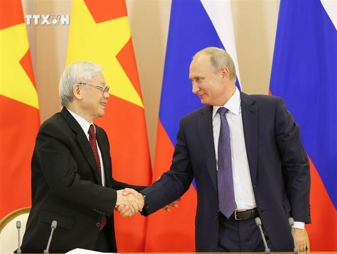 Tổng thống Vladimir Putin hội đàm với Tổng Bí thư Nguyễn Phú Trọng thăm chính thức Liên bang Nga (Sochi, 6/9/2018). Ảnh: Trí Dũng - TTXVN vna_potal_dau_an_cua_tong_bi_thu_nguyen_phu_trong_trong_duong_loi_doi_ngoai_ngoai_giao_cua_viet_nam_7492084.jpg