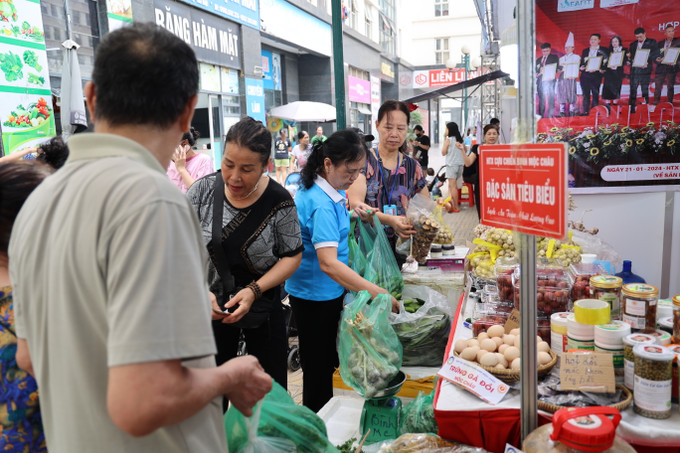 Giới thiệu, bán sản phẩm OCOP, làng nghề, nông sản thực phẩm an toàn của Hợp tác xã cựu chiến binh Mộc Châu (Sơn La) cho người dân khu chung cư CT7 Dương Nội, phường Dương Nội, quận Hà Đông (Hà Nội). 086A9533.JPG