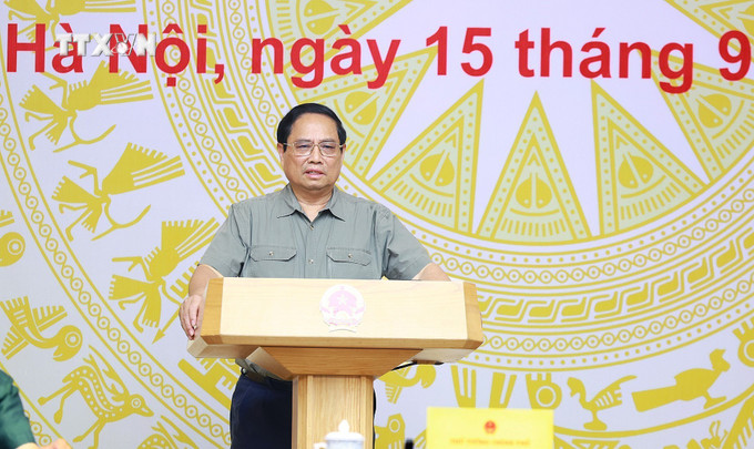 Thủ tướng Phạm Minh Chính chủ trì Hội nghị Thường trực Chính phủ với các địa phương về khắc phục hậu quả cơn bão số 3. Ảnh: Dương Giang - TTXVN vna_potal_hoi_nghi_thuong_truc_chinh_phu_voi_cac_dia_phuong_ve_giai_phap_khac_phuc_thiet_hai_cua_con_bao_so_3_7596547 (1).jpg
