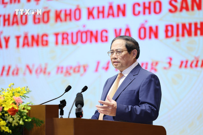 Thủ tướng Phạm Minh Chính phát biểu chỉ đạo Hội nghị triển khai nhiệm vụ điều hành chính sách tiền tệ năm 2024. Ảnh: Dương Giang-TTXVN vna_potal_thu_tuong_pham_minh_chinh_chu_tri_hoi_nghi_trien_khai_nhiem_vu_dieu_hanh_chinh_sach_tien_te_nam_2024_7270082.jpg