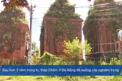 Sau hơn 2 năm trùng tu, tháp Chăm ở Đà Nẵng đã xuống cấp nghiêm trọng