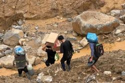 Đưa thực phẩm vượt khe suối về làng