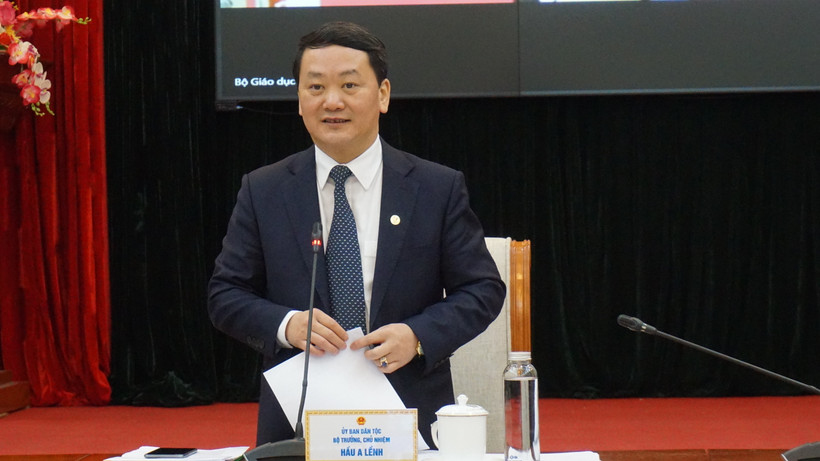 Ông Hầu A Lềnh, Bộ trưởng, Chủ nhiệm Ủy ban Dân tộc phát biểu chỉ đạo. Ảnh: Hoàng Tâm - DTMN