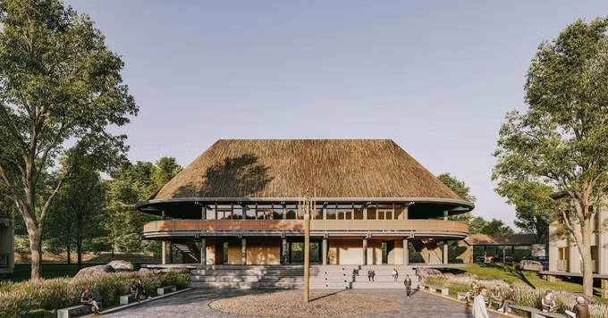 Phối cảnh công trình trường Phổ thông nội trú liên cấp Tiểu học và Trung học cơ sở tại xã A Lưới 1. Ảnh: TTXVN phát