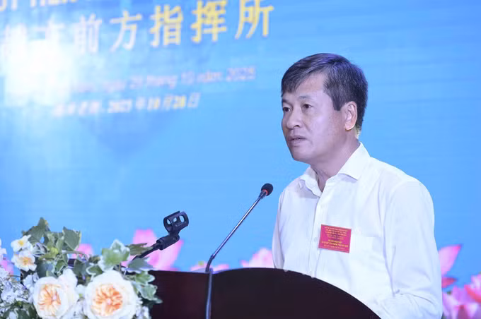 Phó Chủ tịch UBND tỉnh Lào Cai Ngô Hạnh Phúc phát biểu chúc mừng thành công của cuộc Diễn tập. Ảnh: TTXVN phát