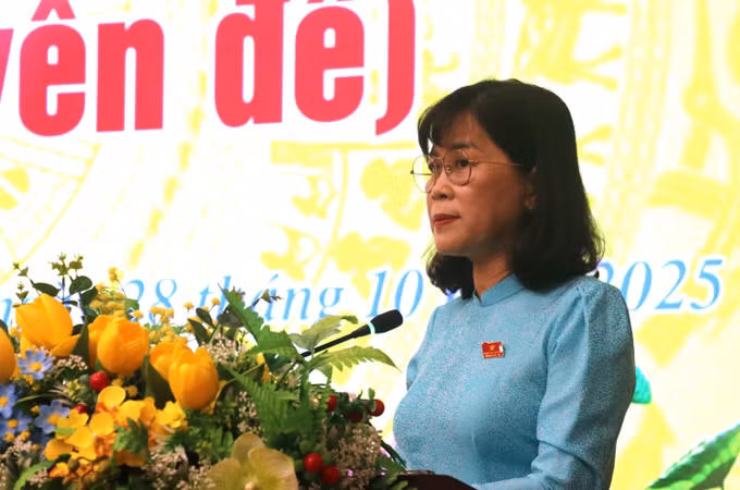 Bà Nguyễn Đài Thy, Phó Chủ tịch thường trực HĐND tỉnh Tây Ninh, phát biểu tại kỳ họp.