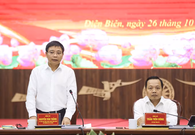 Bộ trưởng Bộ Tài chính Nguyễn Văn Thắng phát biểu tại buổi làm việc. Ảnh: Xuân Tư/TTXVN